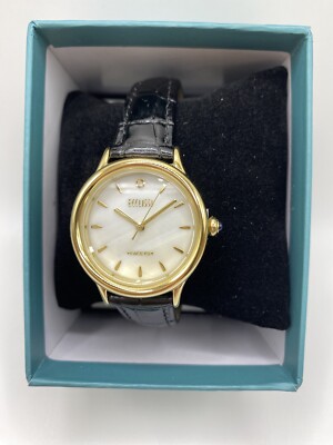 Ecclissi Facets Ladies Mother Of Pearl Dial Black Cowhide Leather Band Watch NIB