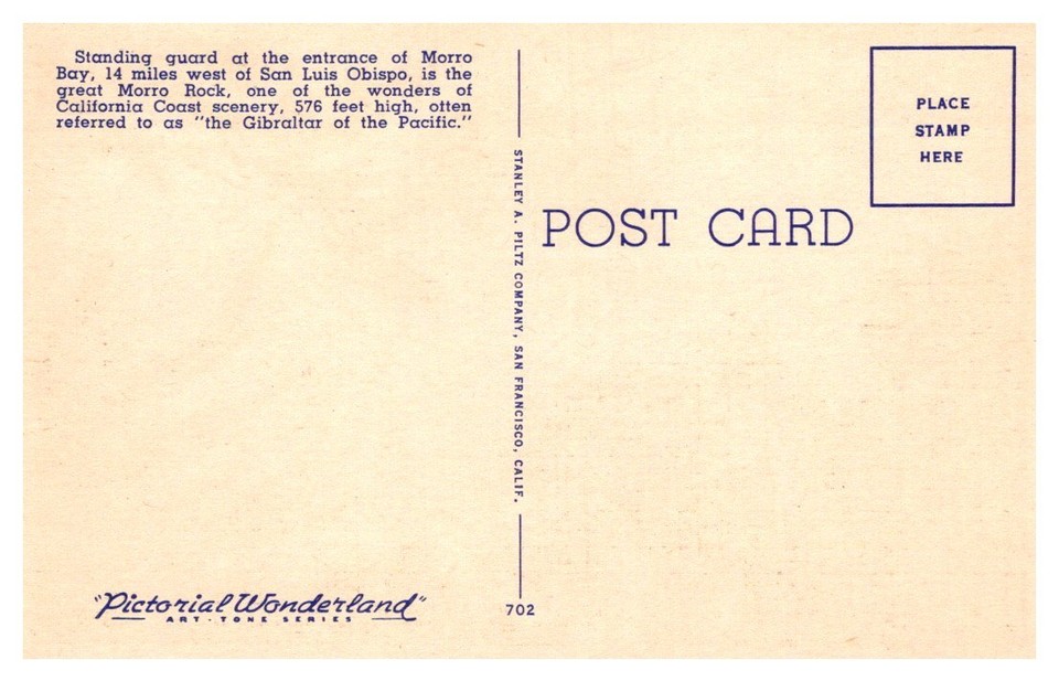 Vintage Linen Morro Rock Morro Bay California, San Luis Obispo County