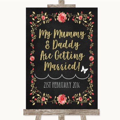 Kreide Stil Rouge Rosa Rose & Gold Mama Papa heiraten Hochzeit Schild