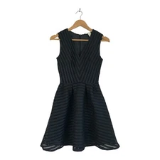 H&M Dress Black Fit N Flare Lace Ribbon Sleeveless V Neck Little Black Dress 2