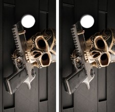 Skull  Pistol Cornhole Board Wrap LAMINATED Decal Vinyl Sticker 4337