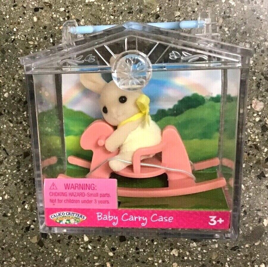 MIB Baby BUNNY Calico Critter Pink TOY Rocking HORSE Acrylic Box