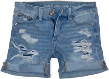 American Eagle the dream shorts midi size 00 25" light wash distressed cuffed