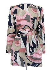 Vtg 80s Mark Heister Silk Dress Matching Scarf Belt M/L Women Multicolor Print