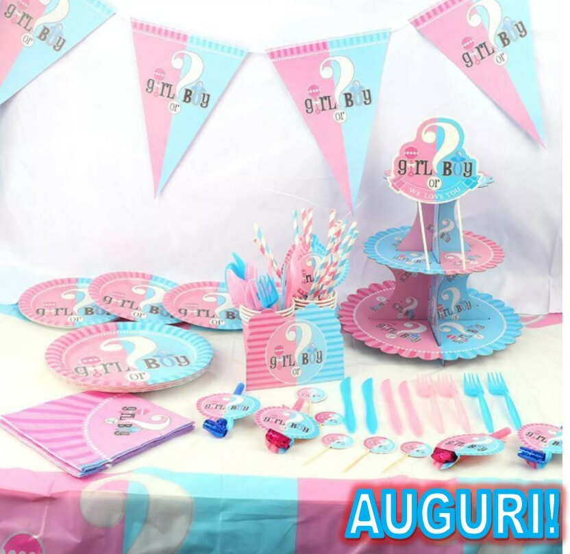 XJLANTTE Decorazioni Gender Reveal - Compresi piatti, tovaglioli, tovaglie Team Boy Team Girls per Baby Shower Lui o Lei Sesso, per 20 ospiti (Gender Reveal-20 set
