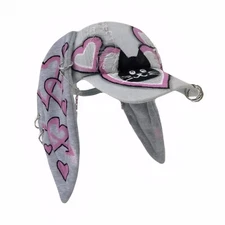 Cute Streetwear Bunny Ear Denim Baseball Cap Washed Graffiti Hip Hop Style Hat