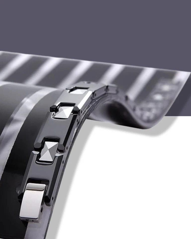 Deslumbrante pulseira de elos de tungstênio sólido para homens quebra-cabeça polido estilo cerâmica - Imagem 4 de 4