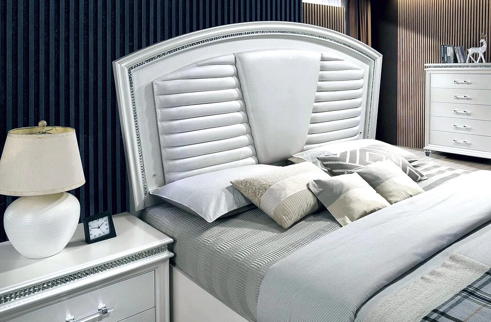 NEW 5PC Modern LED Queen King Bedroom Pearl White Furniture Set Bed/D/M/N/C - Image 4 of 4