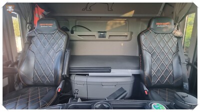 LKW SITZBEZÜGE für MAN TGX / TGS ECO LEDER schwarz orange Nähte