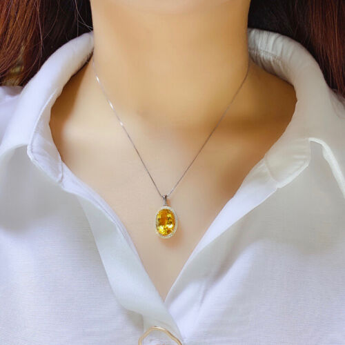 European Oval Shape Shiny Golden Citrine Topaz Luxury Women Necklace Pendant - Picture 2 of 7