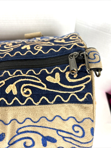 Embroidered Suede X-Large Tote Bag Addiction Hand Crafted 12"Hx19"Wx9"D Vintage - Picture 3 of 16