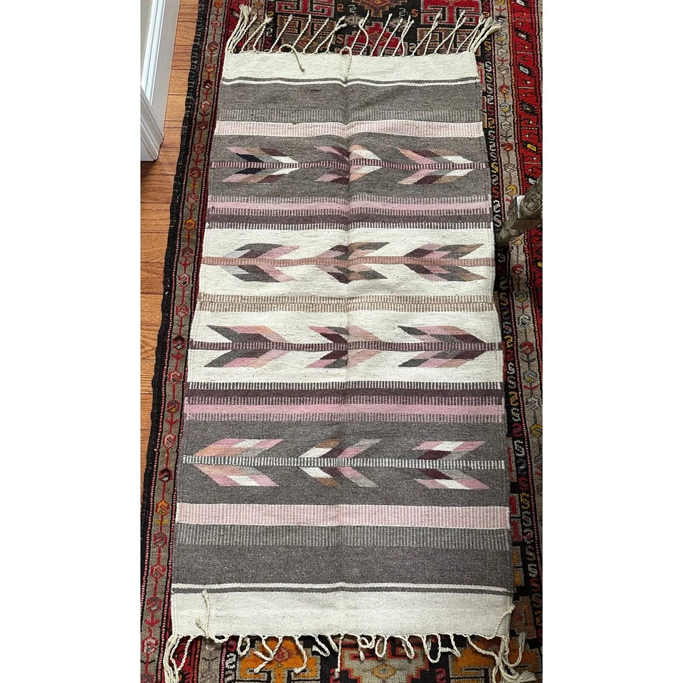 Alfombra navajo vintage colgante de pared tejida a mano lana azteca occidental corredor  Foto 3 de 4