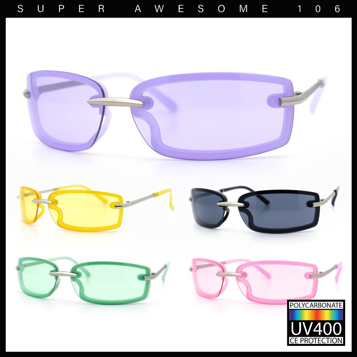 Womens Trendy Rimless 90s Designer Styling Narrow Rectangle  display picture 2