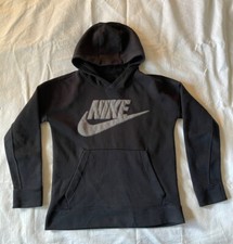 NIKE Sportswear Boys Hoodie Sz L Black Pullover Terry Logo