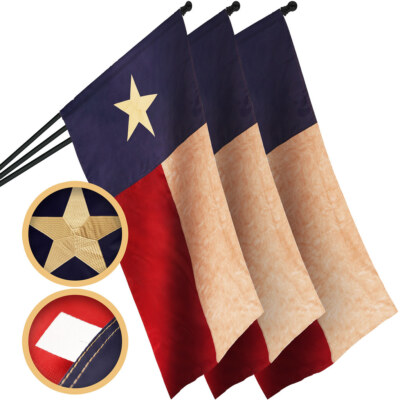 3 Pack: Texas Tea-Stained Flag 3x5 Ft Pole Sleeve Embroidered 420D Polyester