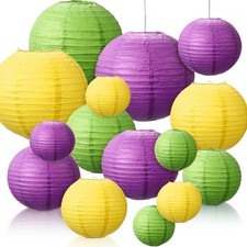 Riakrum 16 Pcs Yellow Green Purple Paper Lanterns Birthday Party Decorations ...