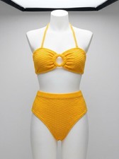 NWT Roxy Haleiwa Banded Textured Bikini Bottom Top Golden Rod Medium 7-9