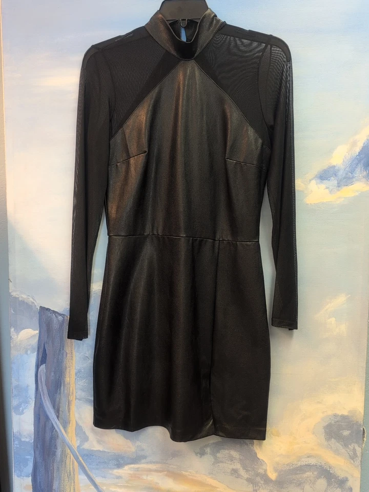 ¡NUEVO! Mini Vestido Amanda Uprichard Aspecto Fantasma Cuero Negro $226 Foto 4 de 4