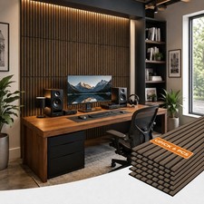 Acoustic Wood Slat Wall Panels 24" x 12", 6 Pack, Dark Walnut, 11.63 sq ft