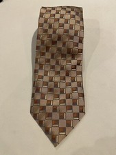 VTG Chereskin Silk Tie Brown Geometric Squares 3 1/8” x 58 5/8” Made in USA Y2K