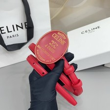 Celin*e Womens 13mm/0.51in Red Leather Belt, Red buckle