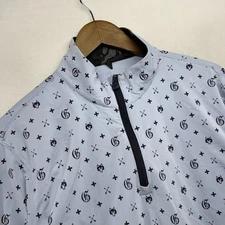 Greyson Quarter Zip Men's Large Blue All Over Print Wolf Arrow Golf Tech Mock