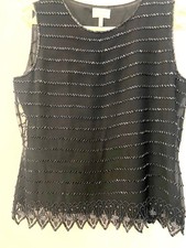 Seiden-Bluse, talliert , schwarz, festlich, Pailetten, Gr.42(eher 40)