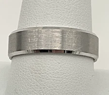 14K White Gold 6mm High Polished Rim, Brush Gold Center Wedding Band