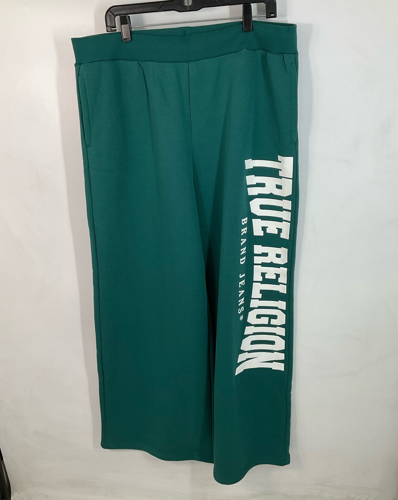 NWT True Religion Green Drawstring Fleece-Lined Wide Leg Sweatpants XL