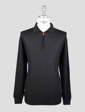 NEW KITON BLACK WOOL 14 MICRON SWEATER HAL ZIP EU 56 - US 46 - 2XL KMZ52