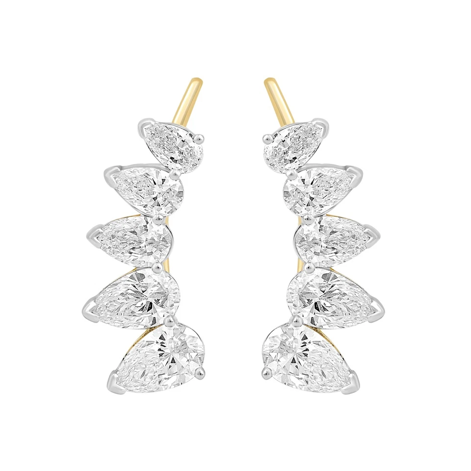 Womens climbers Earrings 1.90 Ct Pear Cut Lab Grown Diamond 14K Yellow Gold - Image 3 of 4