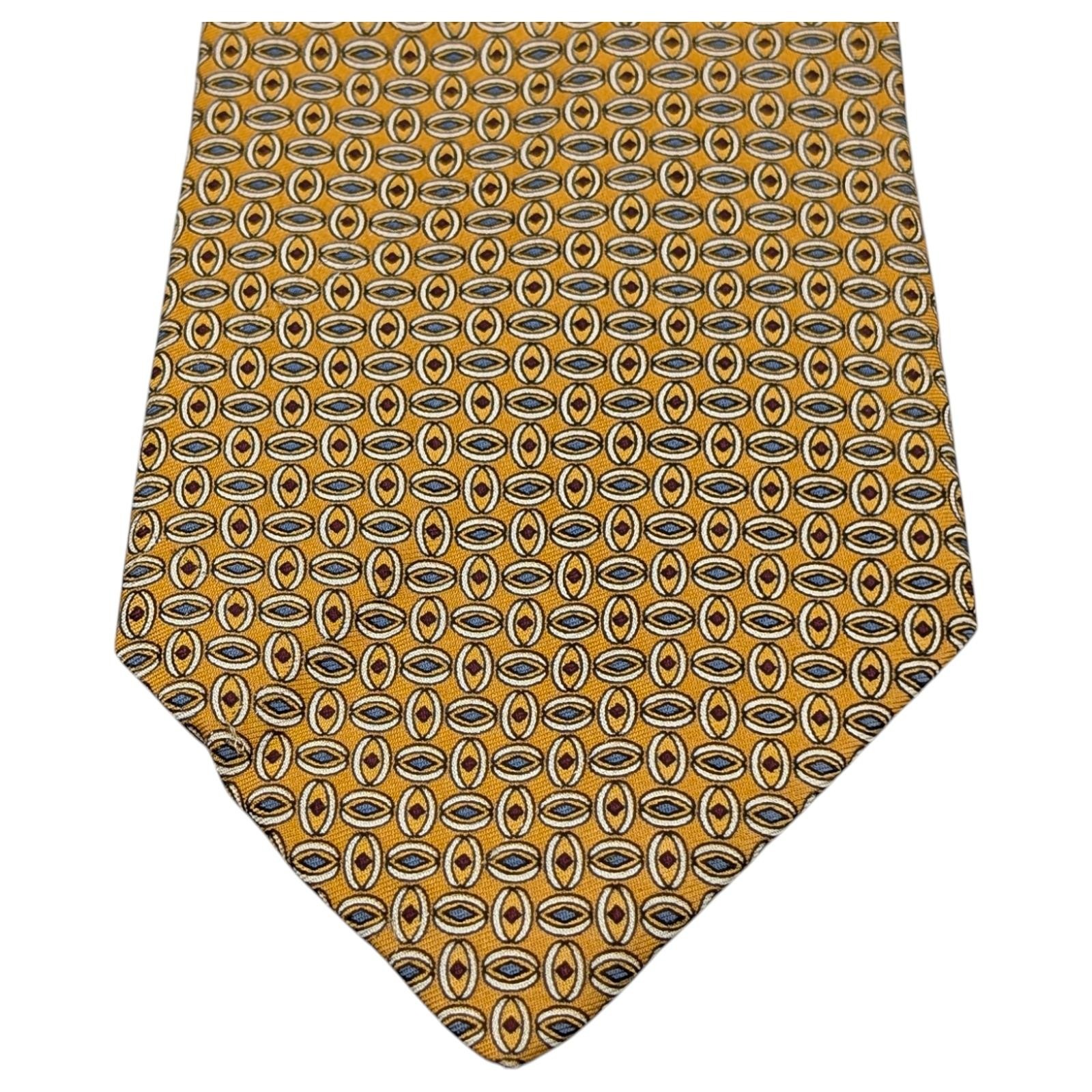 Brooks Basics Tie 58" Gold Blue Neat Oval Medallions Silk Necktie Classic Formal thumbnail 2