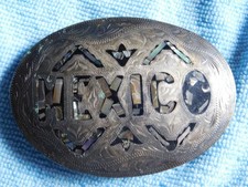 Unique Silver Tone Mexico Abalone Belt Buckle