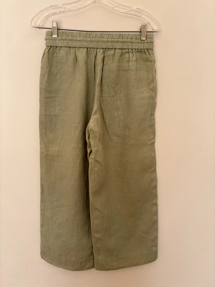 J Crew Wide Leg Seaside Cropped Pants Linen Green Size small - Image 2 of 4