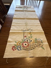 Linen Hand Embroidered Table Runner Or Dresser Scarf