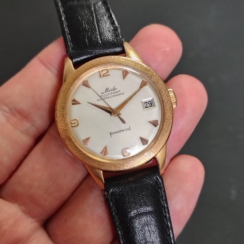 Vintage Mido Multifort Powerwind 18k Solid Gold Guilloche Beze...