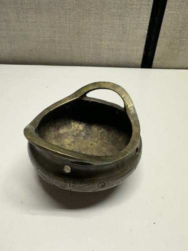 Brass Chinese Censer Incense Burner Brass Bowl Tripod Etched Signed Vintage - Picture 3 of 10