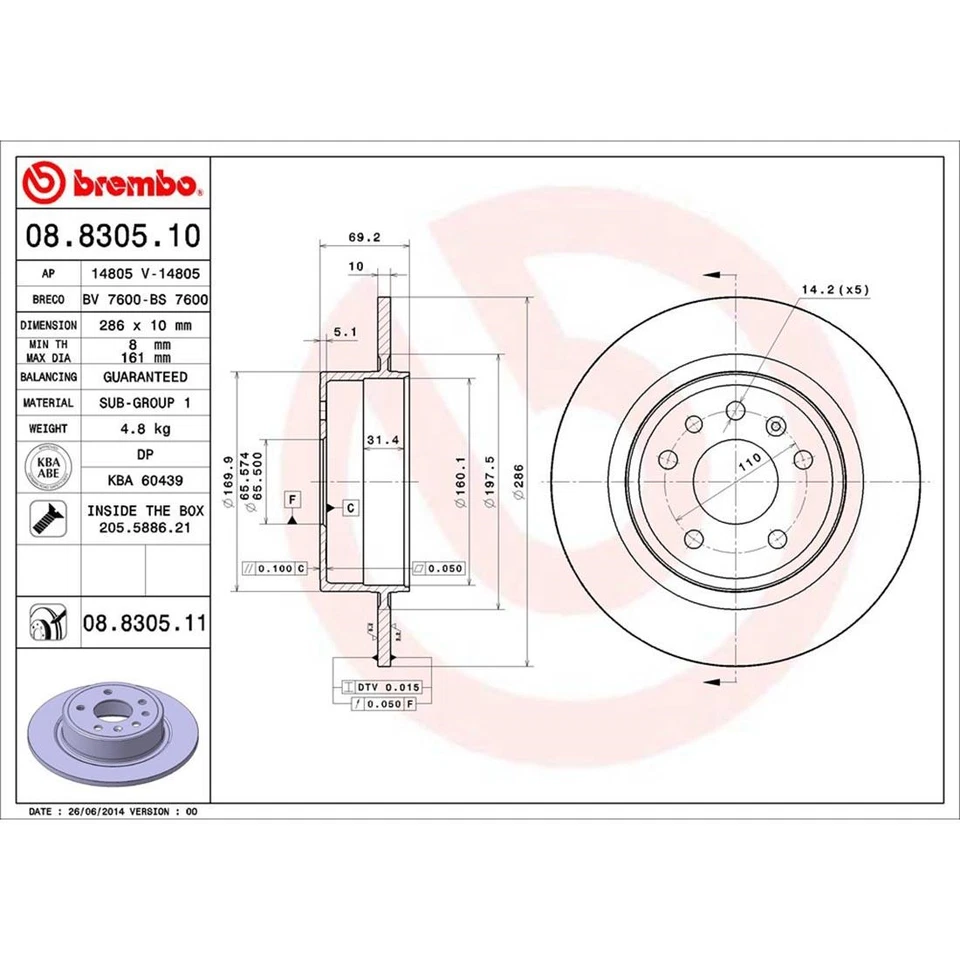 Brembo Rear Brake Kit UV Coated Brake Rotors Low-Met Pads for Saab 9-5 1999-2009 - Image 4 of 4