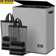 Dual Compartment Laundry Basket 145L W/ Removable Bags Sturdy Durable Stylish US