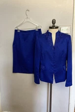 John Meyer Skirt Suit Blue 10 Beaded Appliqué Fancy Occasion 