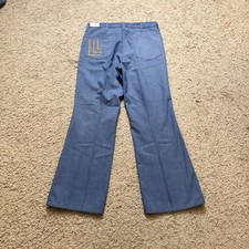 Vintage Sears Dead Stock Nwt Indigo With Orange Embroidery Bell Bottoms Pants 34