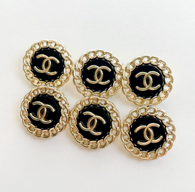 #ad STAMPED lot of 6 Designer Black and Gold Button $46.80