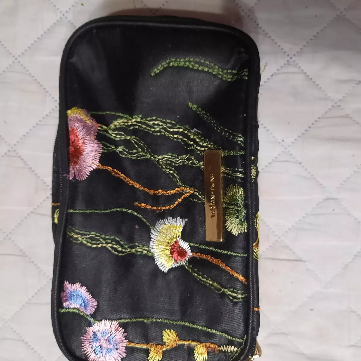 Womens Tartan Twine Makeup Bag Black With Beautiful Embroidery
