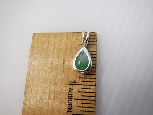 Newly Assembled! 7X9mm TEARDROP CABOCHON GREEN JADE Dangle PENDANT SterlingSilv - Picture 4 of 6