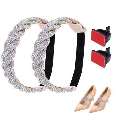 2 Pcs Rhinestone Elastic Shoe Straps Heels Ankle Straps, Silver+Gradient Silver