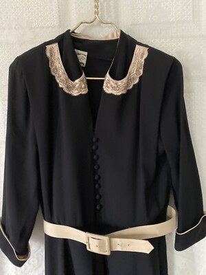 form fit dresses new york Vintage 1940 Fashioned By Form Fit Dresses New York Black Dress M Beaded  Collar