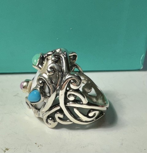 Carol Pollack SS White Agate Ring With Multi Stone Ornaments Sz 7 - Picture 2 of 5
