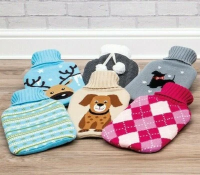 ST HELENS HOME & GARDEN STH Home & Garden 2 Litre Hot Water Bottle and Knitted Cover in Various Designs