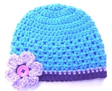 CROCHET FLOWER HAT baby infant toddler child adult blue knit photo prop USA