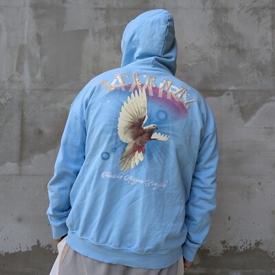 AMIRI Miracles Hoodie Men's Light Blue Distressed Graphic Sweatshirt Sz XXL (LE)